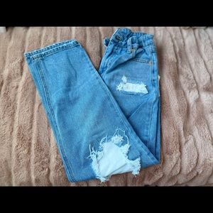 Distressed Straight Leg Jean - High Waisted